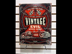 BUY VINTAGE EVIL SPEED SHOP MEMORBILIA 2026 ALUMINUM SIGN, i-44autoauction